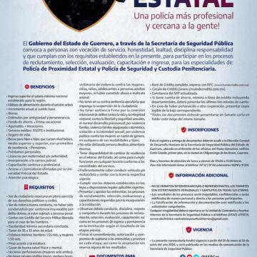 Policía Estatal abre Convocatoria para personas con vocación de servicio