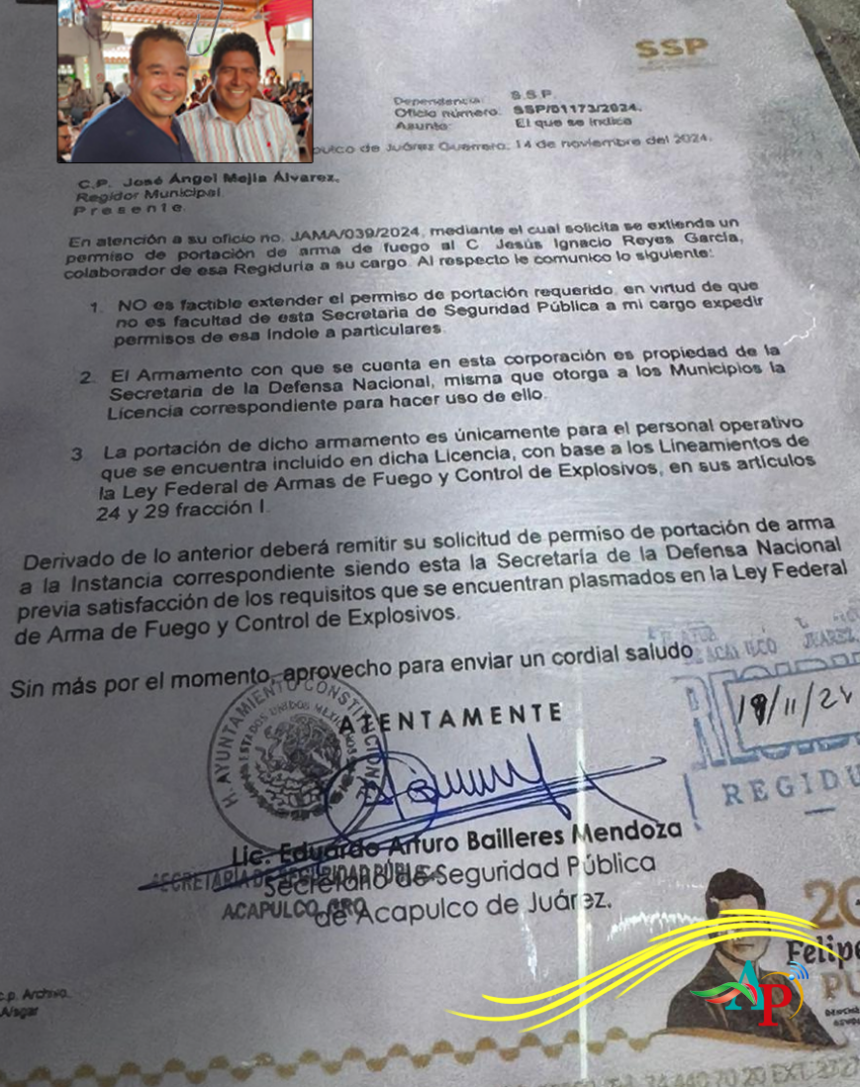 uso de armas tajista Niegan a regidor ‘tajista’ permiso de arma de fuego para su ‘chalán’